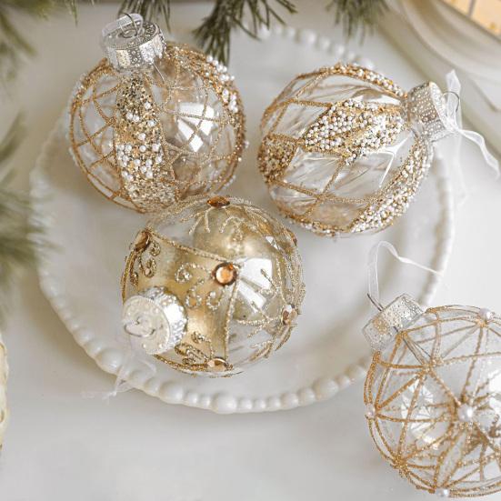 Christmas Ball Ornament Faux Pearl Glittery Tree Decoration Festive Hanging Baubles with Rope Party Decor