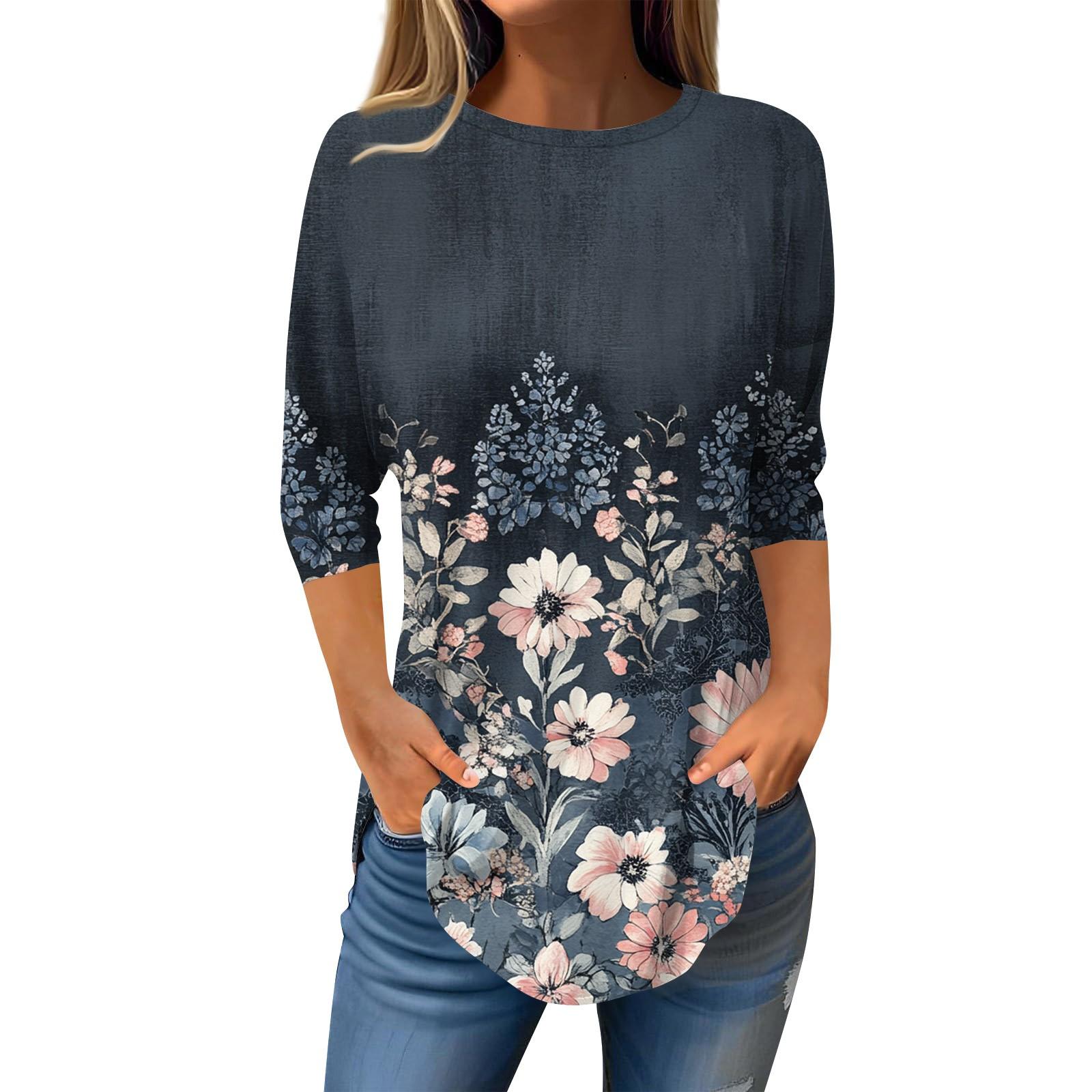 

Рубашки с рукавом 3/4 для женщин, милые топы, футболки с рисунком, блузки, повседневные базовые топы больших размеров, пуловеры XL белый