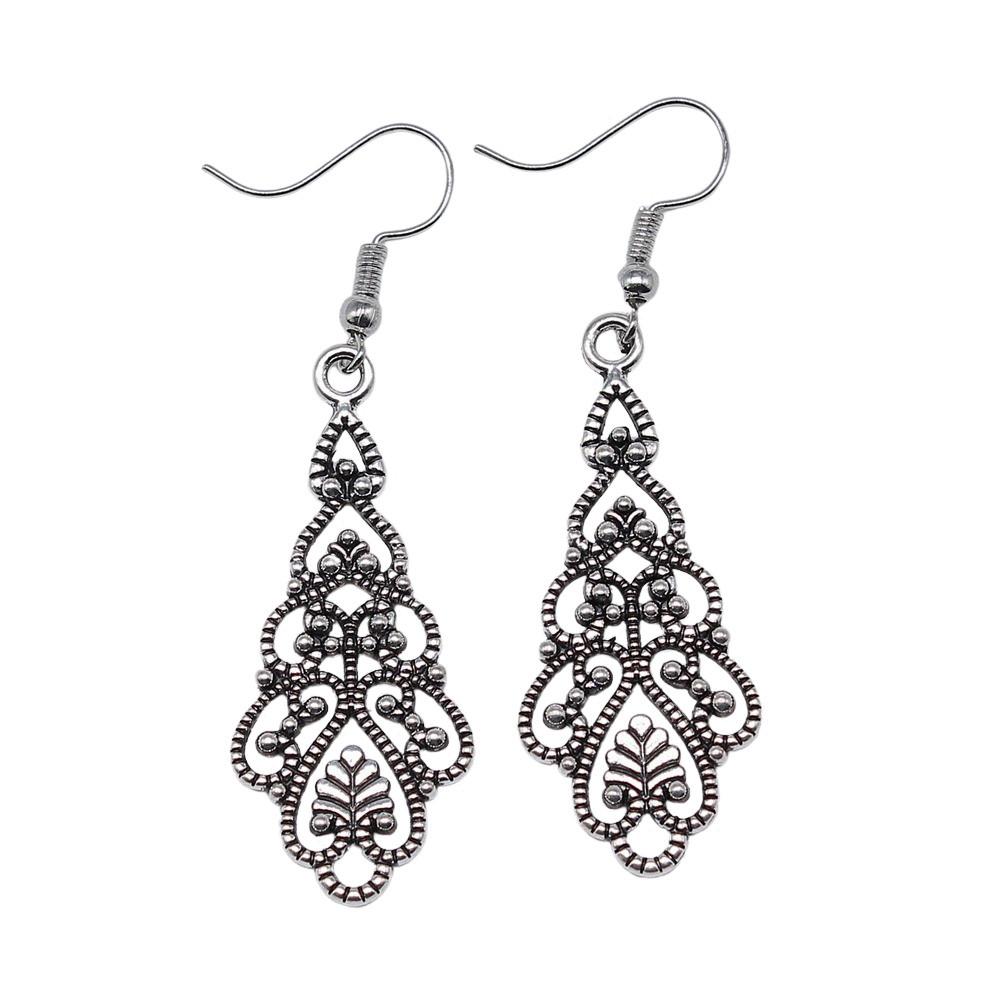 Filigree Teardrop Dangle Earrings Vintage Boho Leaf Drop Earrings For Women Ethnic Retro Jewelry