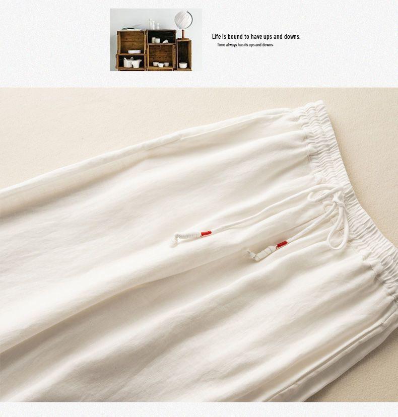 2024 Spring Summer Women's Cotton Linen Embroidered Wide-Leg High-Waist Casual Pants