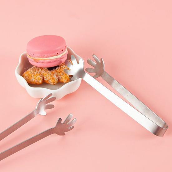 2Pcs Mini Serving Tongs, Compact Stainless Steel Ice Tongs, Hand Palm/Round Spoon/Shell Shape Sugar Cube Tongs for Tea, Charcuterie Board, Party Food
