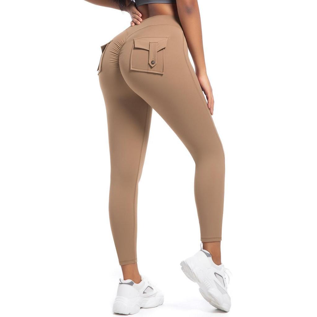 Damen High Waist Peach Cargo Leggings: Elastische, Hüfthebende, Schnelltrocknende Yogahose zum Laufen und für Fitness