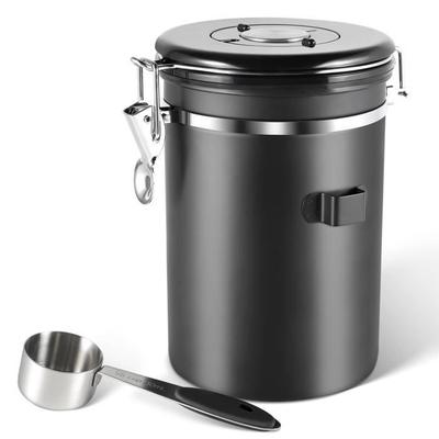 1.8 L Airtight Stainless Steel Coffee Pot - Bean Container, Black