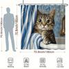 Curious Kitten in Striped Curtains Shower Curtain - Water-Resistant Fabric for Bathroom - Perfect for Cat and Whimsical