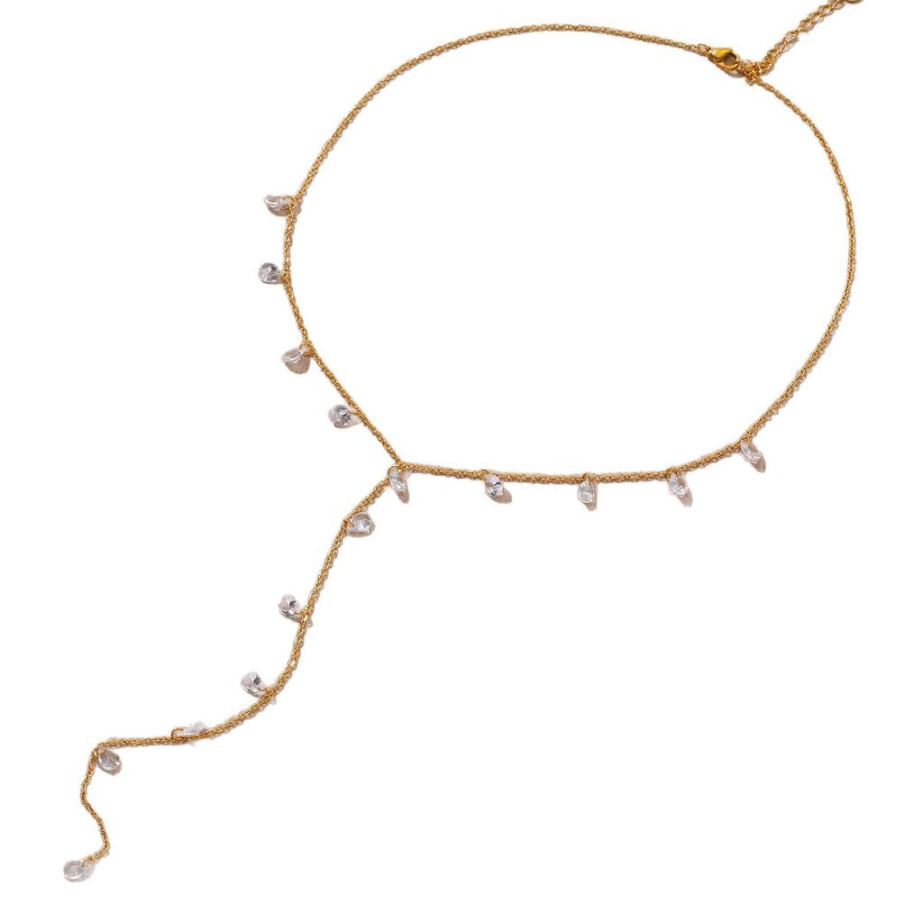 Ethereal Seaside Zirconia Water Drop Charms on Delicate Gold Chain – Light Luxury Stainless Steel