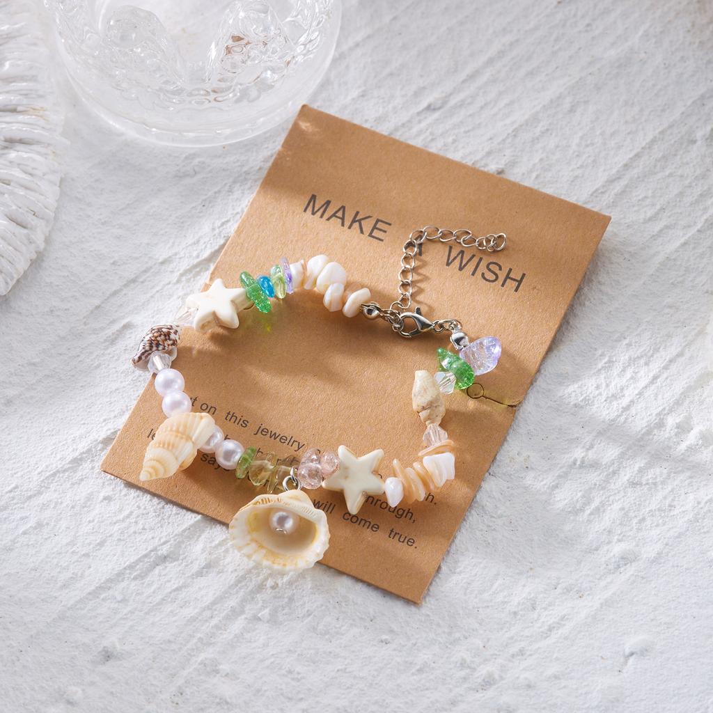 Bohemian Starfish Shell Bracelet for Women Girls Summer Beach Conch Colorful Rice Beads Beaded Bracelet Friendship Jewelry Gifts