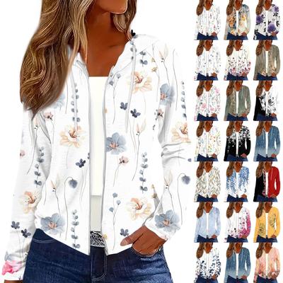 Damesmode Casual Zip Up Hooded Print Lange Mouw Sweatshirts Jas