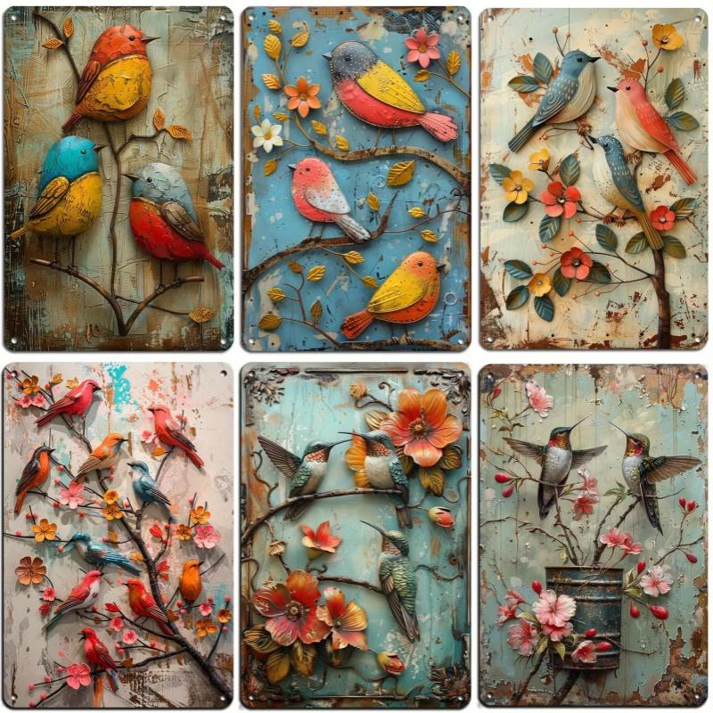 Metal Tin Poster Pastoral Birds Metal Tin Signs Posters Plate Wall Decor for Bars Restaurant Cafe Clubs Retro Posters Plaque
