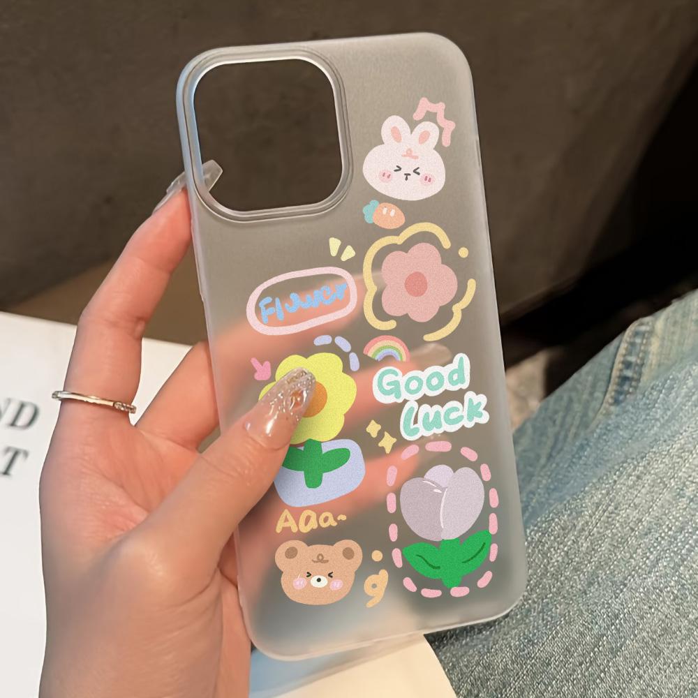 Θήκες κινητών τηλεφώνων για iPhone 11 13 15 Pro Max 12 14 Pro Max Θήκη iPhone 16 15 Plus 13 Pro 12 Frosted Texture Painted Cartoon Flowers