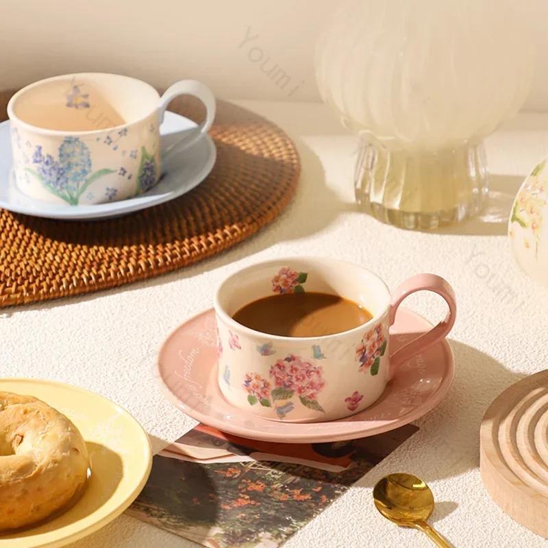 Light Luxury French Style Ceramic Coffee Cups Exquisite Elegant Afternoon Tea Cup Household Breakfast Yogurt Cup Office Mugs