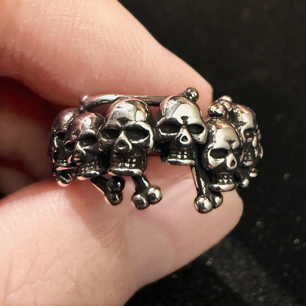 Retro “Ossuary” Skulls Adjustable Open Ring For Men Women Silver-plated Copper Punk Gothic Edgy  Accessories Cool Gift
