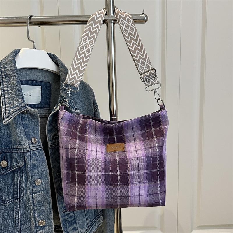 Summer Women's Bag Plaid Canvas Women's Tote Bag Large Capacity Women's Shoulder Bag Commuter Underarm Bag