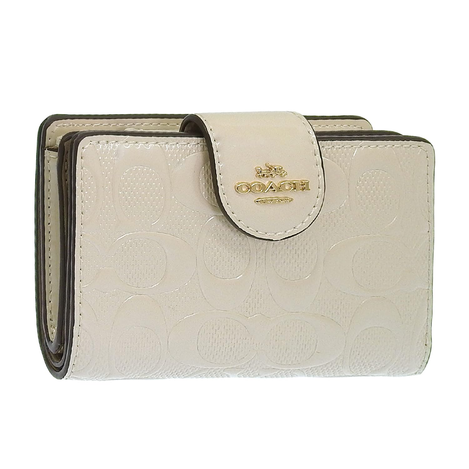 

Кошелек складной двухслойный кошелек компактный фирменный лакированный кожаный меловой средний угловой кошелек с застежкой-молнией Signature MD CRN ZP PTNT SIG CT979IMCHK COACH [Coach]