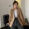 Frühling Frauen Blazer Einfarbig Zweireiher Revers Büro Dame Anzug Mantel Lose Fit Klappen Taschen Anzug Jacke