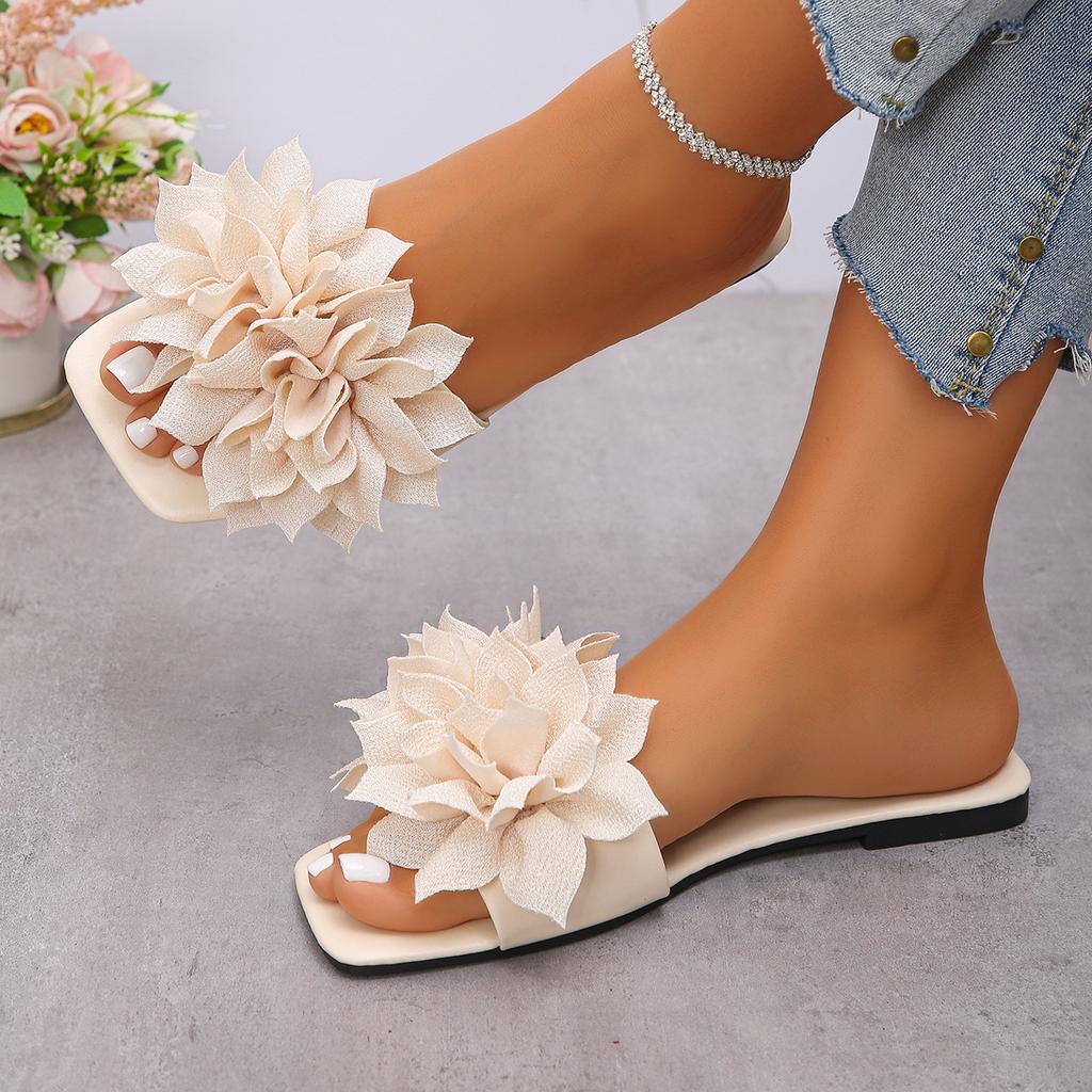 Flat-heeled Slippers, Women's Shoes, Square-toe Shoes, Beach Sandals