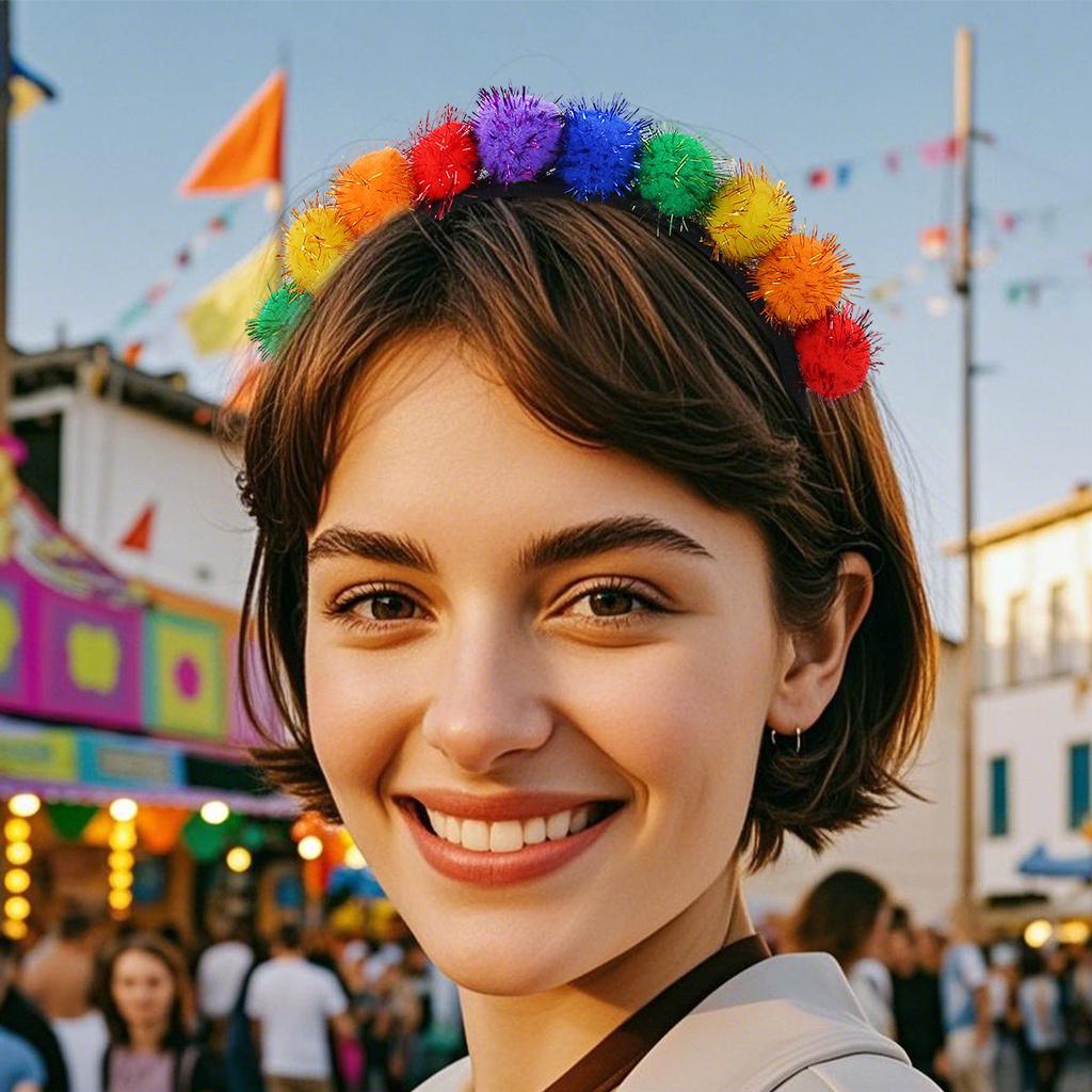Cute Headband Decorations Carnival Colorful Scallion Hair Ball Headband Headband Festival Party Atmosphere Dress Up Headband New