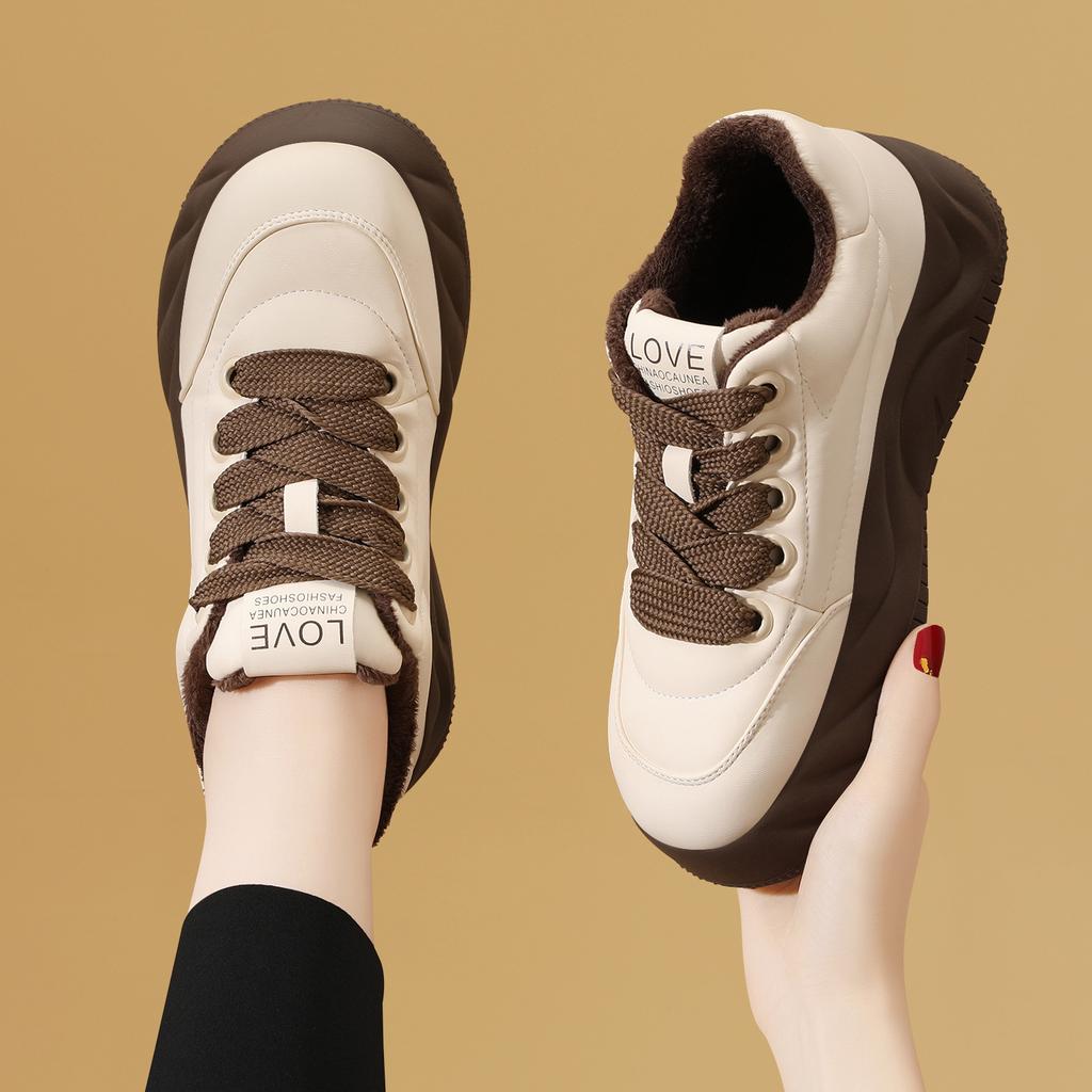 Thick-soled Bread Shoes Single Shoes New Autumn and Winter New Versatile Soft-soled Casual Shoes Board Shoes Women's Fleece Sports Cotton Shoes