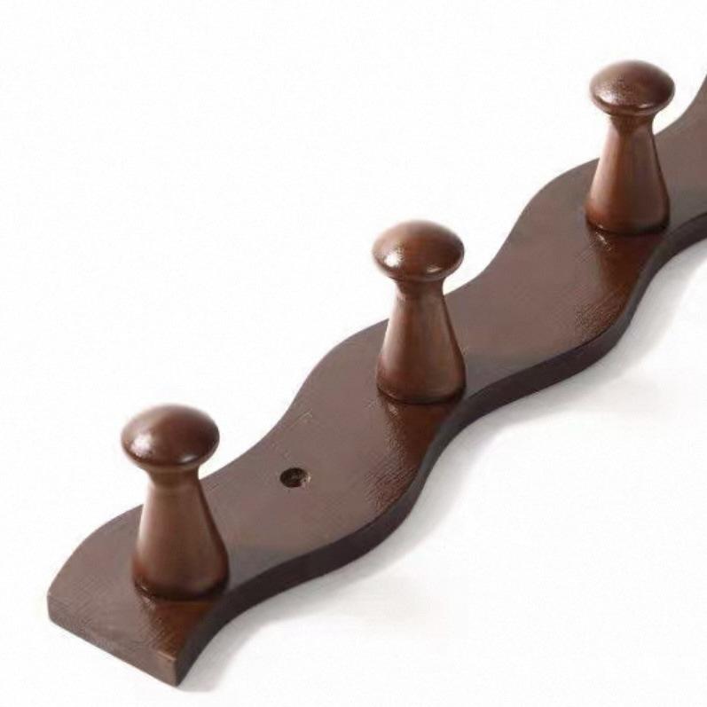 Solid Wood Wave Coat Rack, 5-8 Hooks, No-Drill Wall Mount