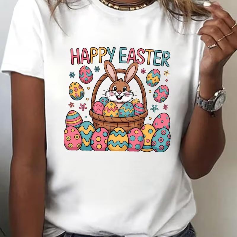 Cute Flower Easter Egg Rabbit Tshirt Fashion Shortsleeved Casual Tshirt Easter Gift Unisex Clothes T Shirt Unisex