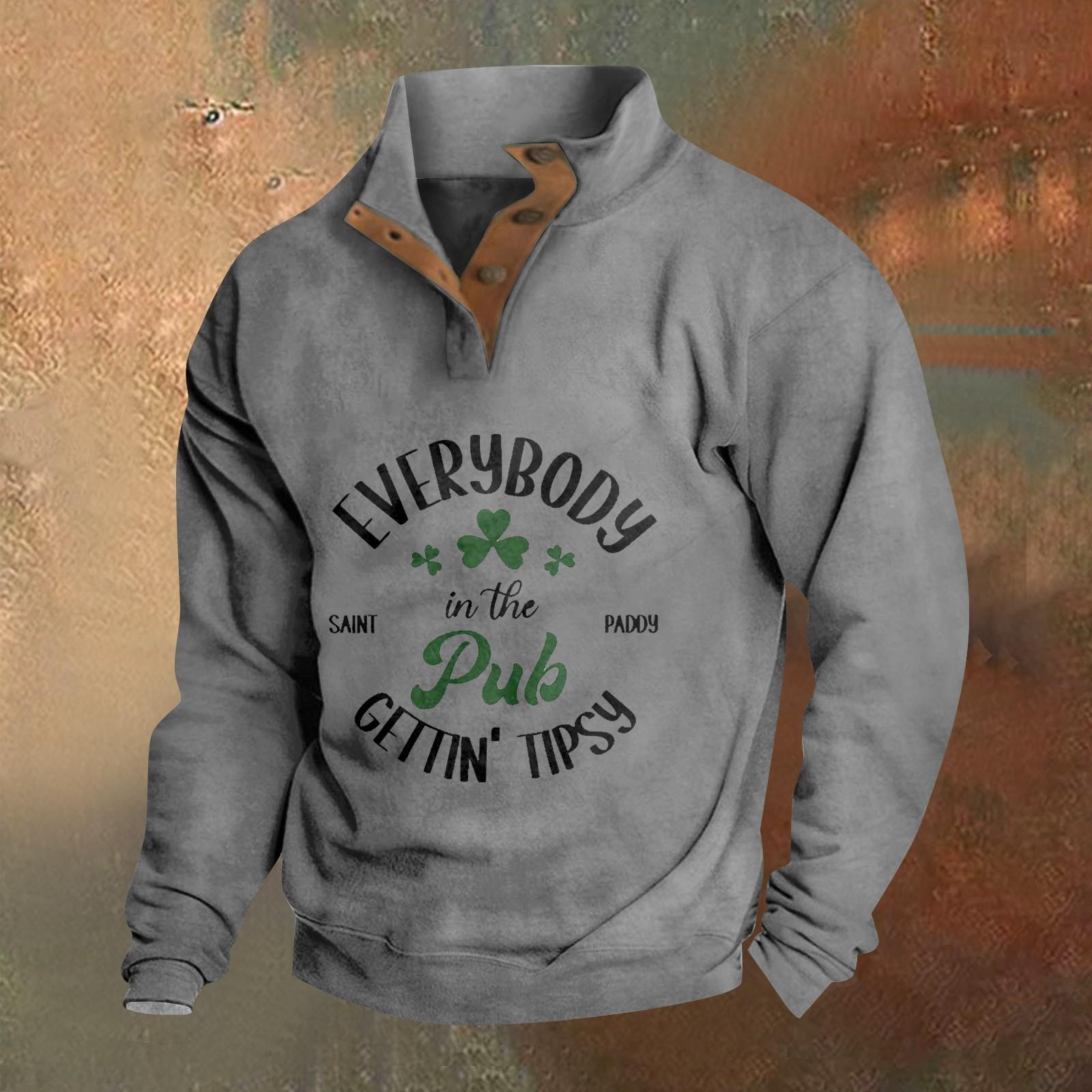 

St. Patrick s Men s Stand Up Collar Pocket Sweatshirt Outdoor Casual Hoodie With Buckle XXXL