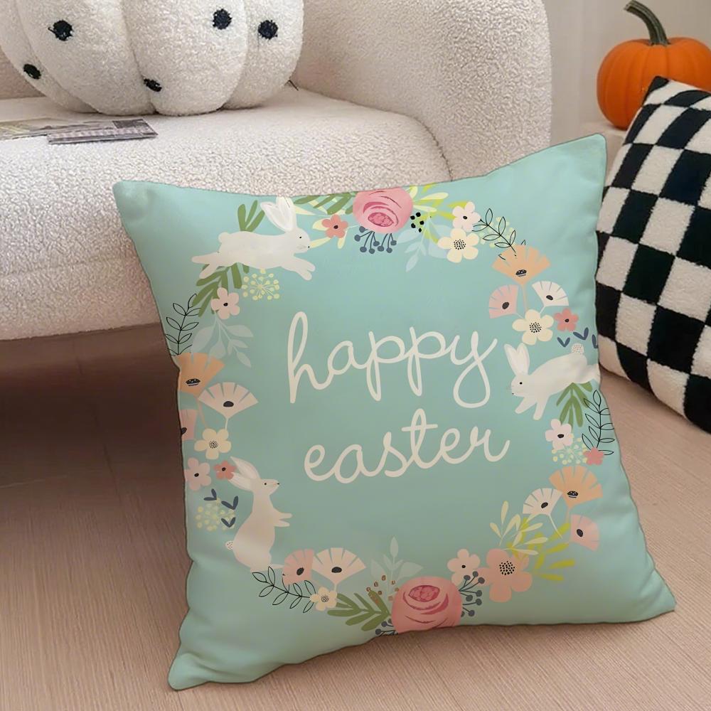 Fresh Playful EEaster Egg Rabbits Cushion Cover Throw Pillow Cover Hidden Button Durable Polyester Chair Cushion