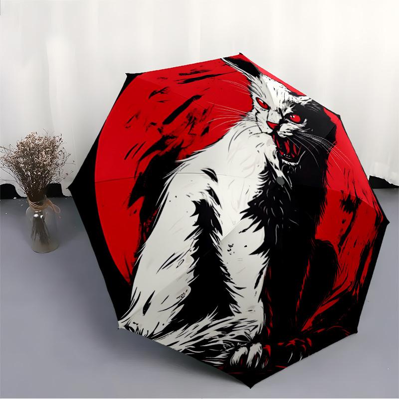 1pc Nightshade Feline Auto Open/Close, Foldable Compact Leisure Umbrella with 8-Rib Shaft, Perfect Gift For Men And Women, Casual Style, Vib