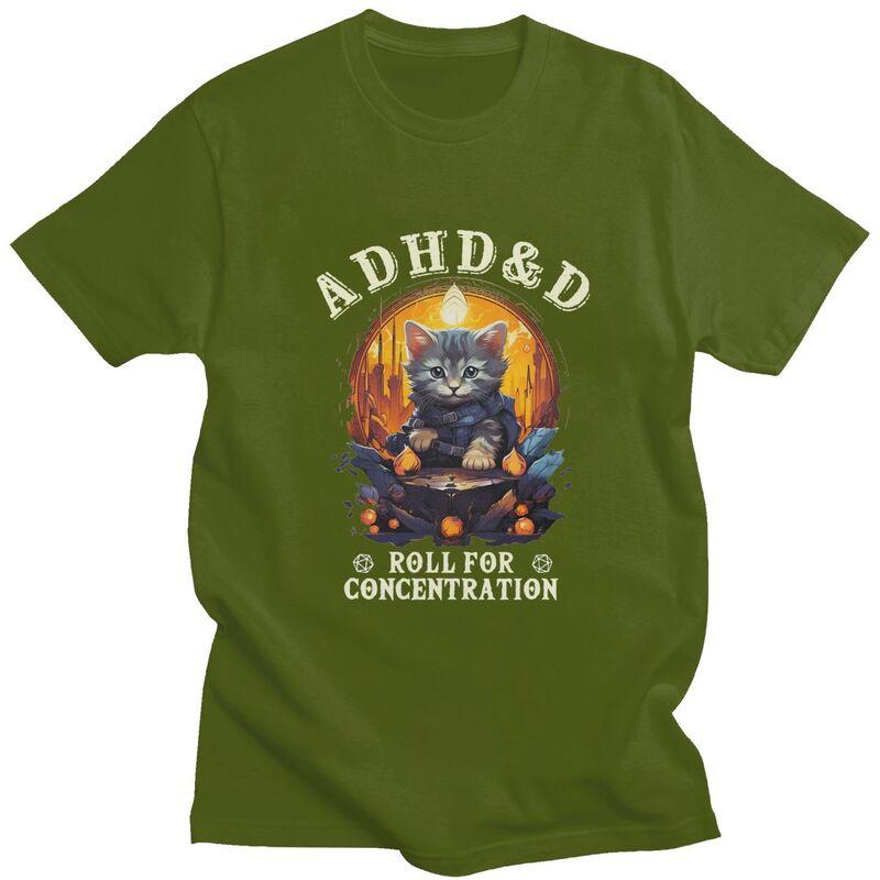 ADHS Würfel für Konzentration Katze Rollenspiel T-Shirt für Männer Reines Baumwoll-T-Shirt Streetwear Kurzarm-T-Shirt Kleidung