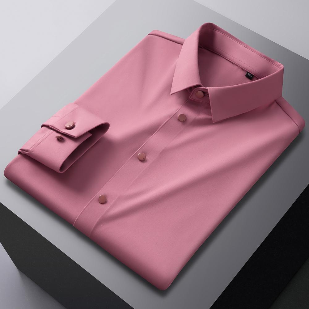 Men's Non-Iron Stretch Formal Long Sleeve Dress Shirt - Solid Color Pocketless Comfort, Classic Fit Quality Fabric for Business Office