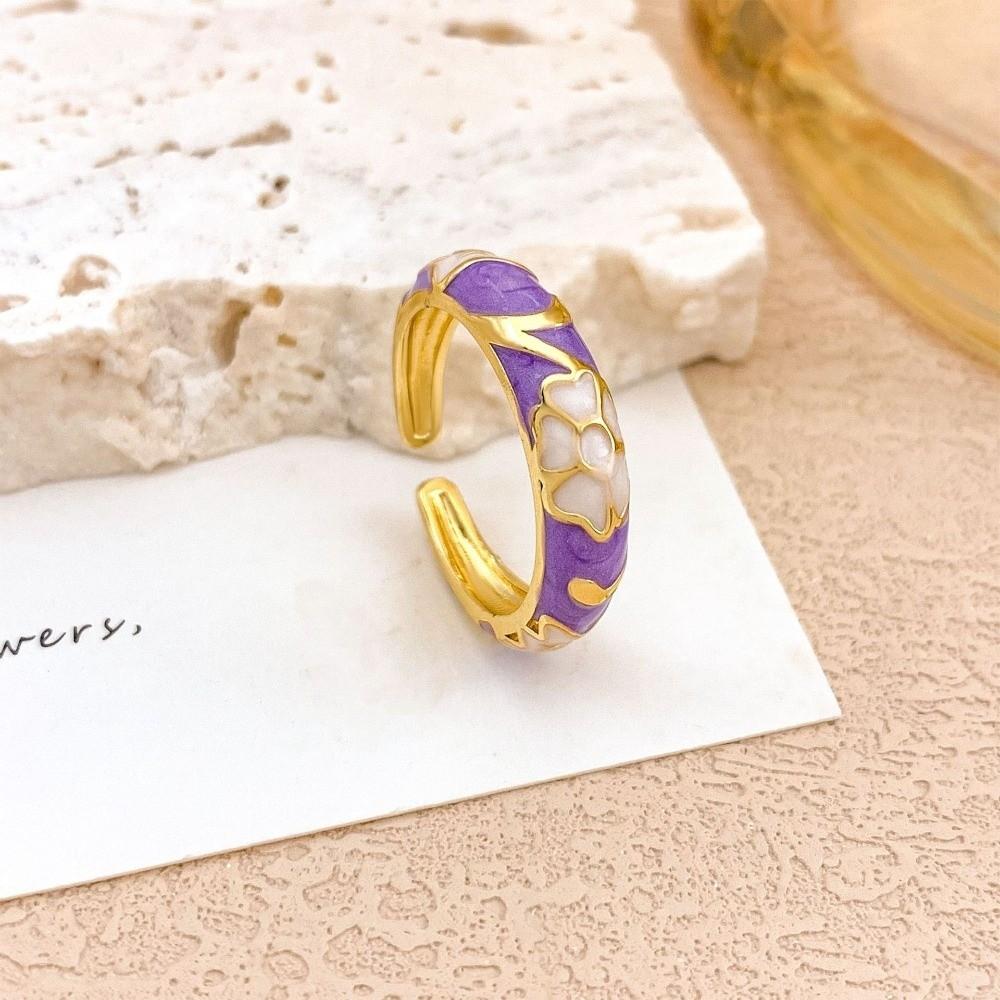 Unique Enamel Dot Open Ring Chinese Style Adjustable Ring Elegant Bohemian Ring  Women