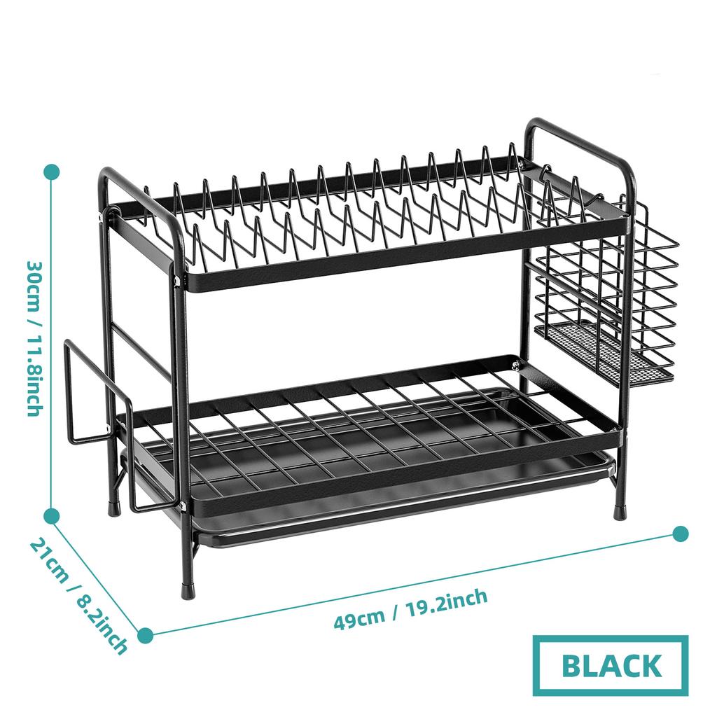 Dish Drying Rack - Dish Rack for Kitchen Counter, 2-Tier Kitchen Organizers and Storage Rack with Drainboard and Cutlery Holder