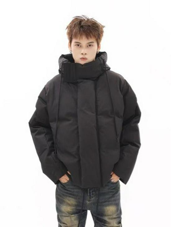

American Retro Solid Color Hooded Puffer Jacket - Premium Cotton Winter Outerwear XL