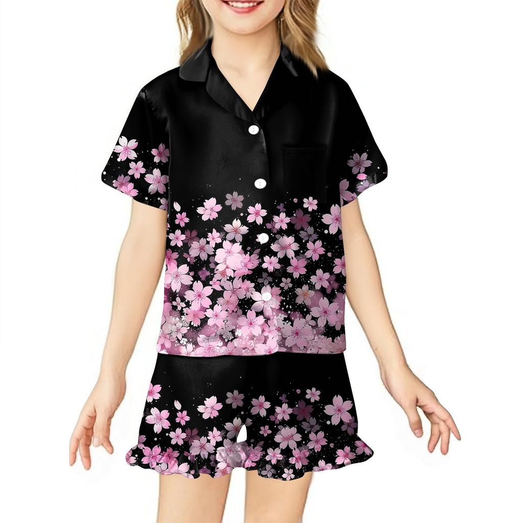 Children's Home Clothes Pajamas Set Short-sleeved Top Shorts Two-piece Set Outer Wear Play Cardigan Clothes