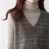 Damen Strickweste Kleid Baumwolle V-Ausschnitt Pullover Kariert Vintage Tanktop Ärmelloses Kleid mit Taschen
