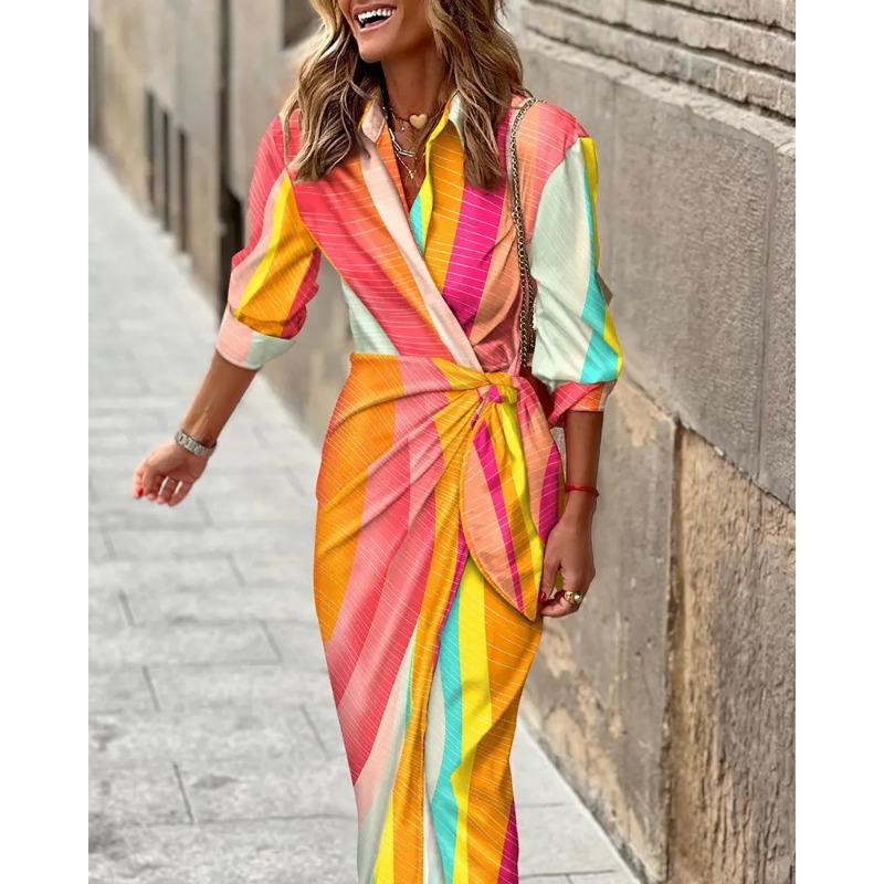 Fashion Trend Print Long-sleeved Dress Woman