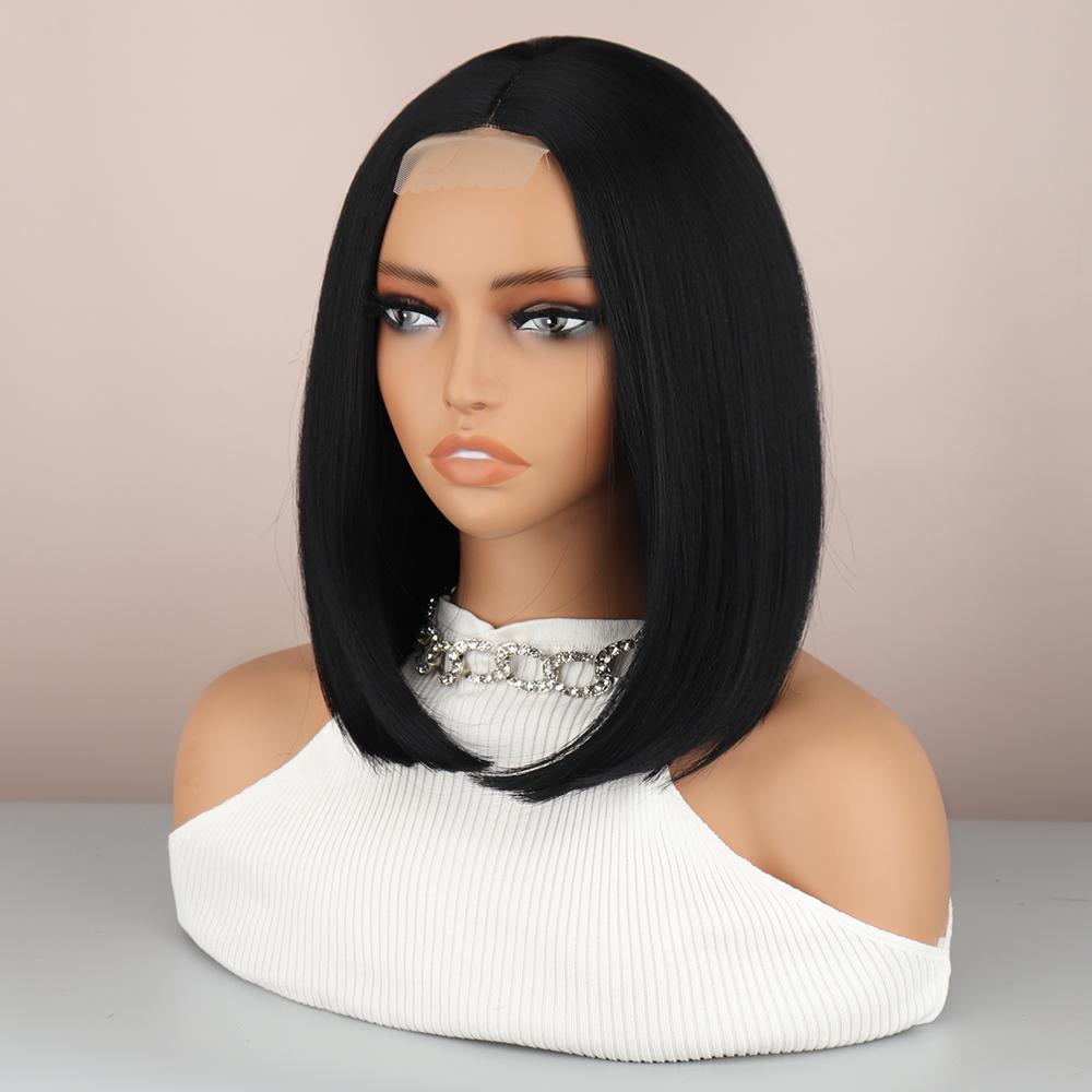 XINRAN Black Wigs Synthetic Fiber Lace Front Wigs for Women Short Straight Bob Wigs Orange Golden Cosplay Wigs