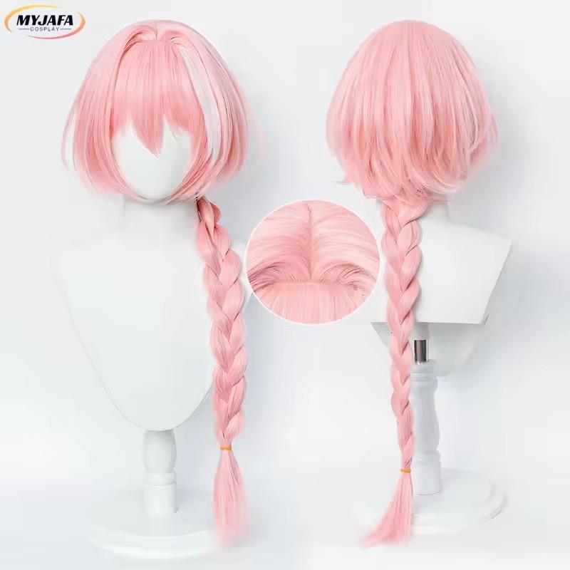 Anime Astolfo Cosplay Pruik Apocrypha Astolfo Lange Roze Mix Witte Vlecht Pruik Hittebestendig Synthetisch Haar Rolspel Pruiken + Pruikkap One Size pink