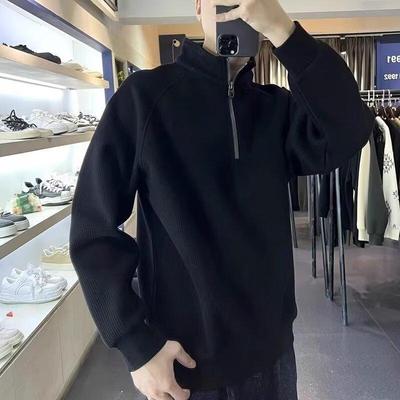 Men's Casual Half-Zip Solid Sweatshirt - Autumn/Winter Loose Streetwear Design