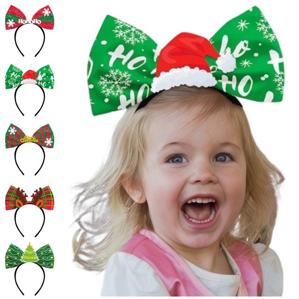 Elk Christmas Headbands Bowknot Cartoon Holiday Hairbands Costume Party Accessories