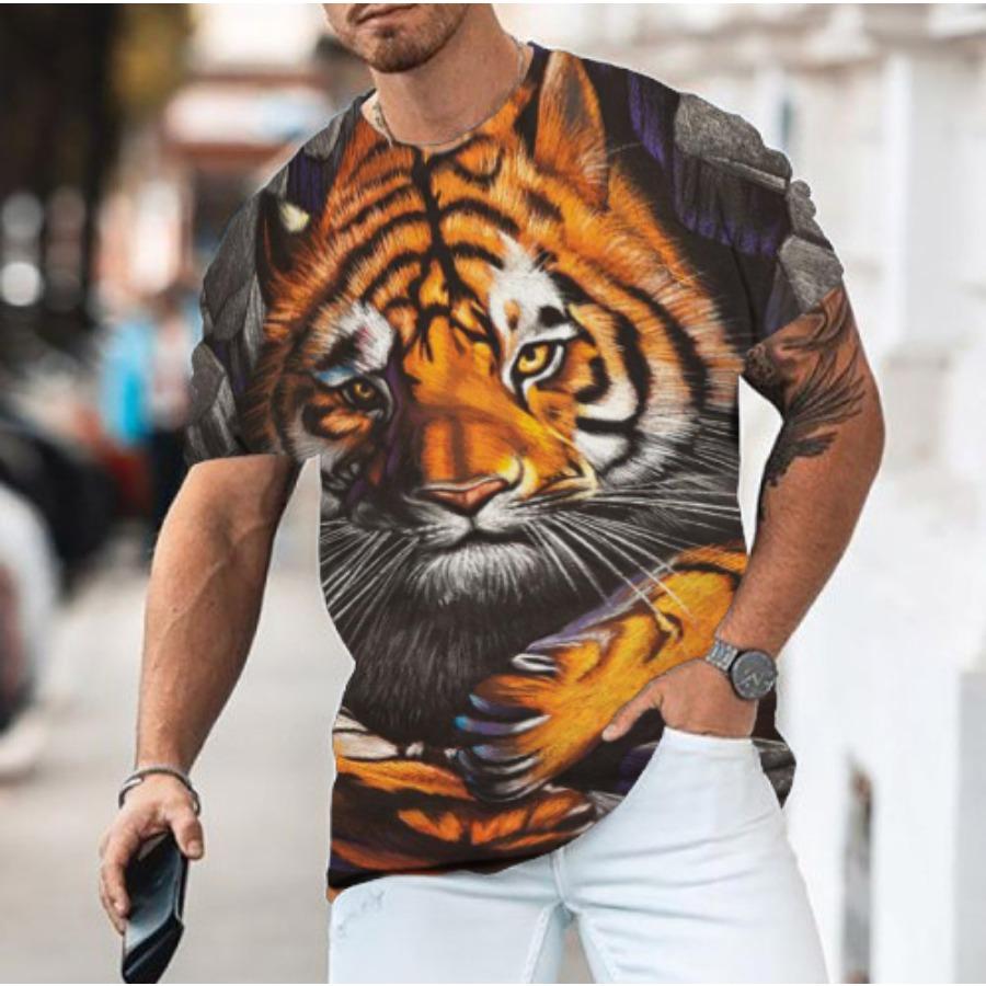 

Уличная футболка с 3D животным, мужские футболки с 3D принтом тигра, забавные мужские повседневные топы в стиле хип-хоп с круглым вырезом и короткими рукавами XL
