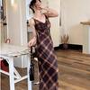 LC gentle French rhombus suspender skirt for women's summer new waist cover and thin pear-shaped body retro even