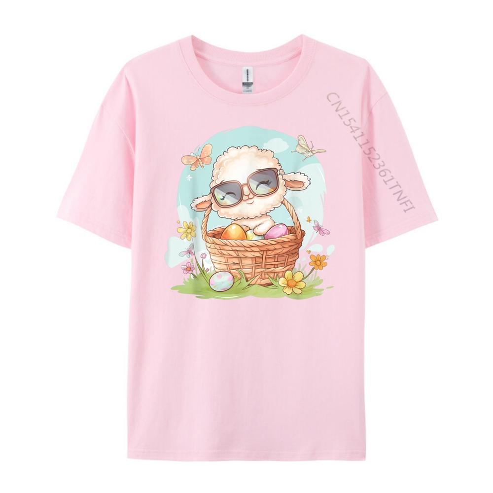 Cute Lamb With Glasses Easter Eggs Springtime Graphic Tees Tee Shirt Men Streetwear T Shirt Man Print