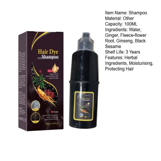 100ML 3-in-1 Hair Color Shampoo Ammonia-Free Herbal Ingredients Moisturising Protecting Hair Black Hair Dye