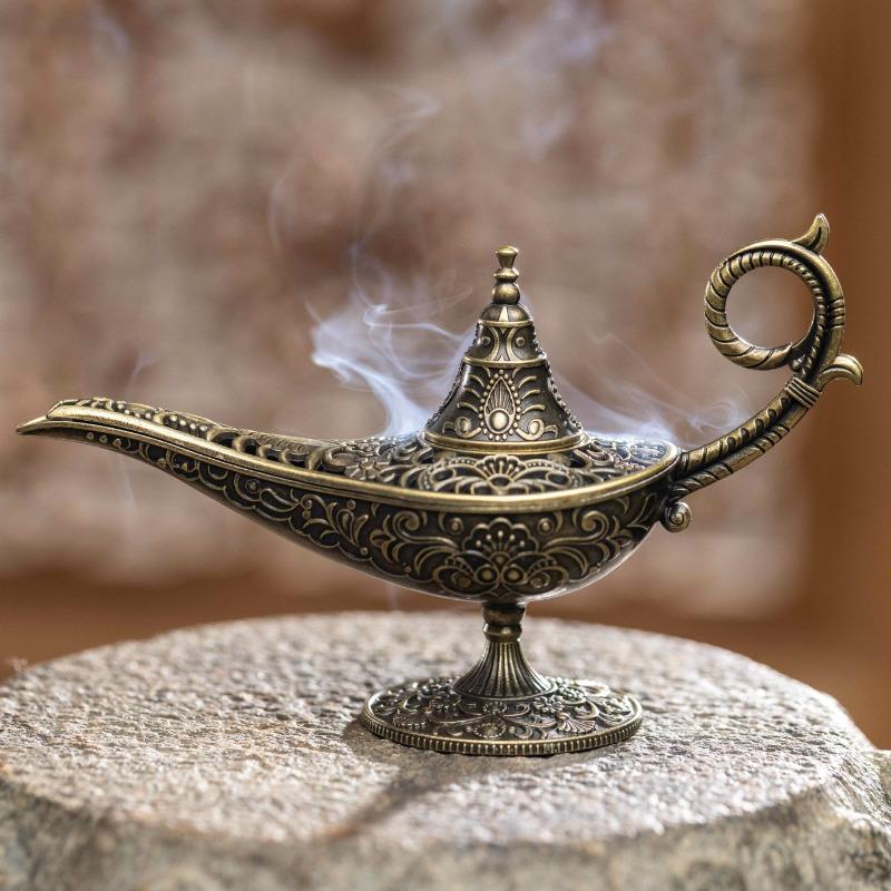 Antik Metall Rökelsekar, Aladdins Magiska Lampa Design, Dekorativt Hantverk Present Ljusstake, Populär, Rökelsekar