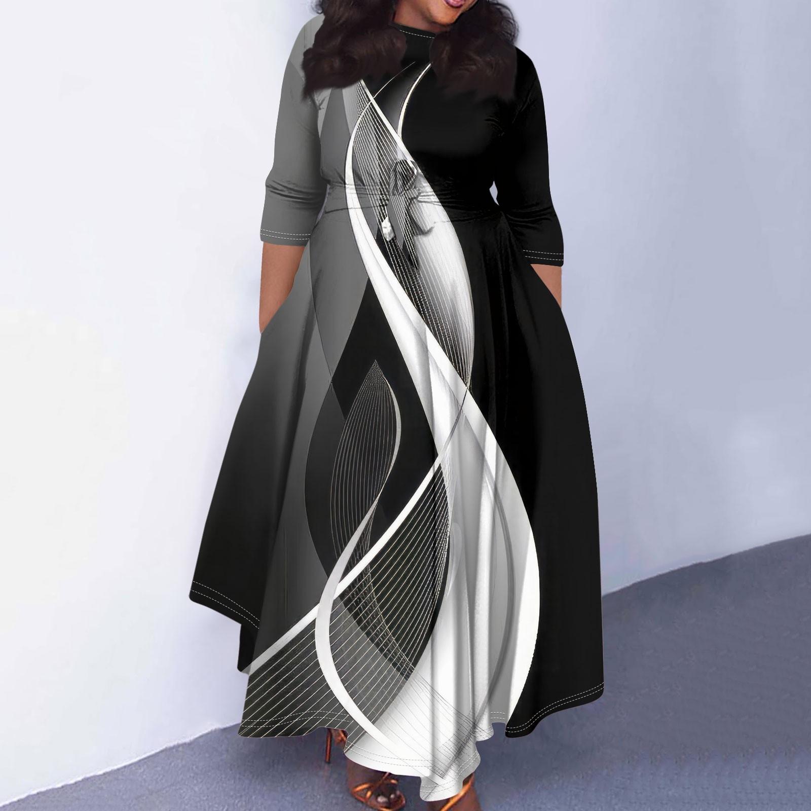 

Женское повседневное модное свободное платье большого размера с принтом, круглым вырезом и короткими рукавами, карманными бретелями XXXXXL лакричная конфета