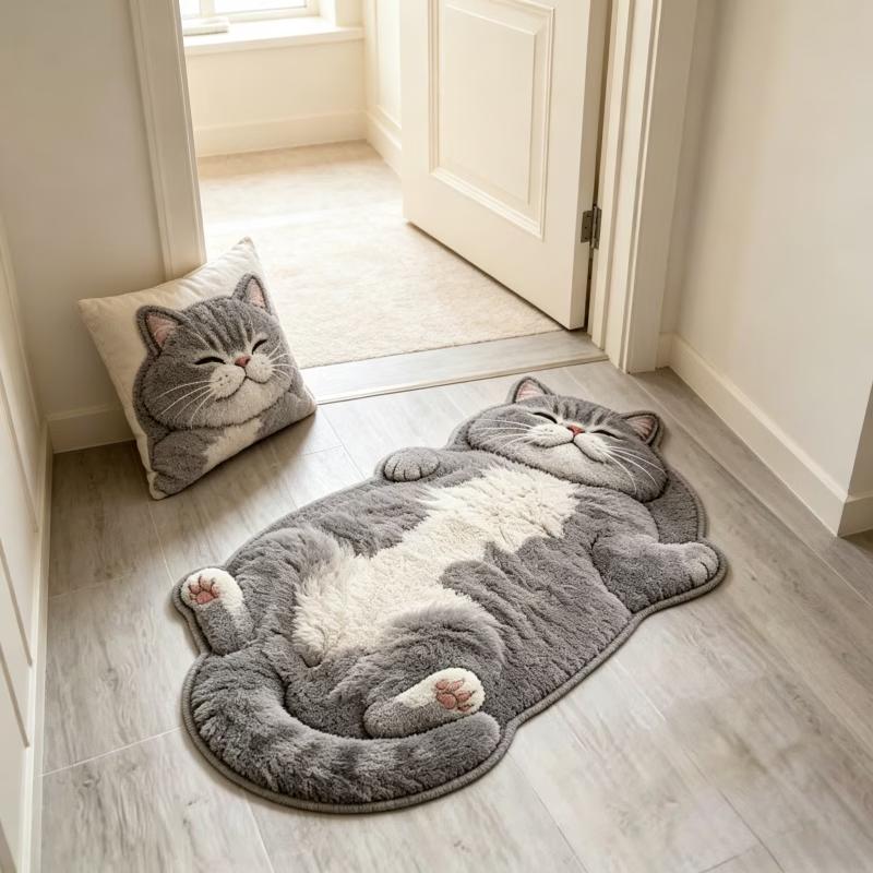 Schattig Grappig Katvormig Vloerkleed Stijlvol Uniek Huisdecoratie Tapijt voor Woonkamers Cartoon Slaapkamers Bedside Vloermat Zacht Pluche 50x80cm