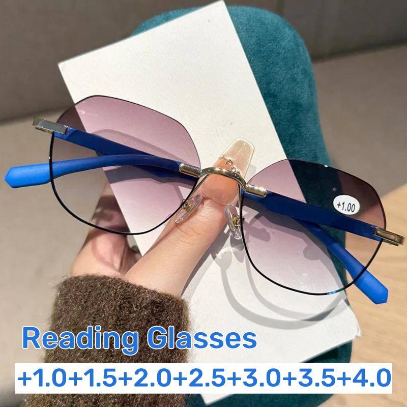 Metal Rimless Presbyopia Glasses Men's and Women's Fashionable Round Frame Outdoor Sports Sun Protection Reading Glasses