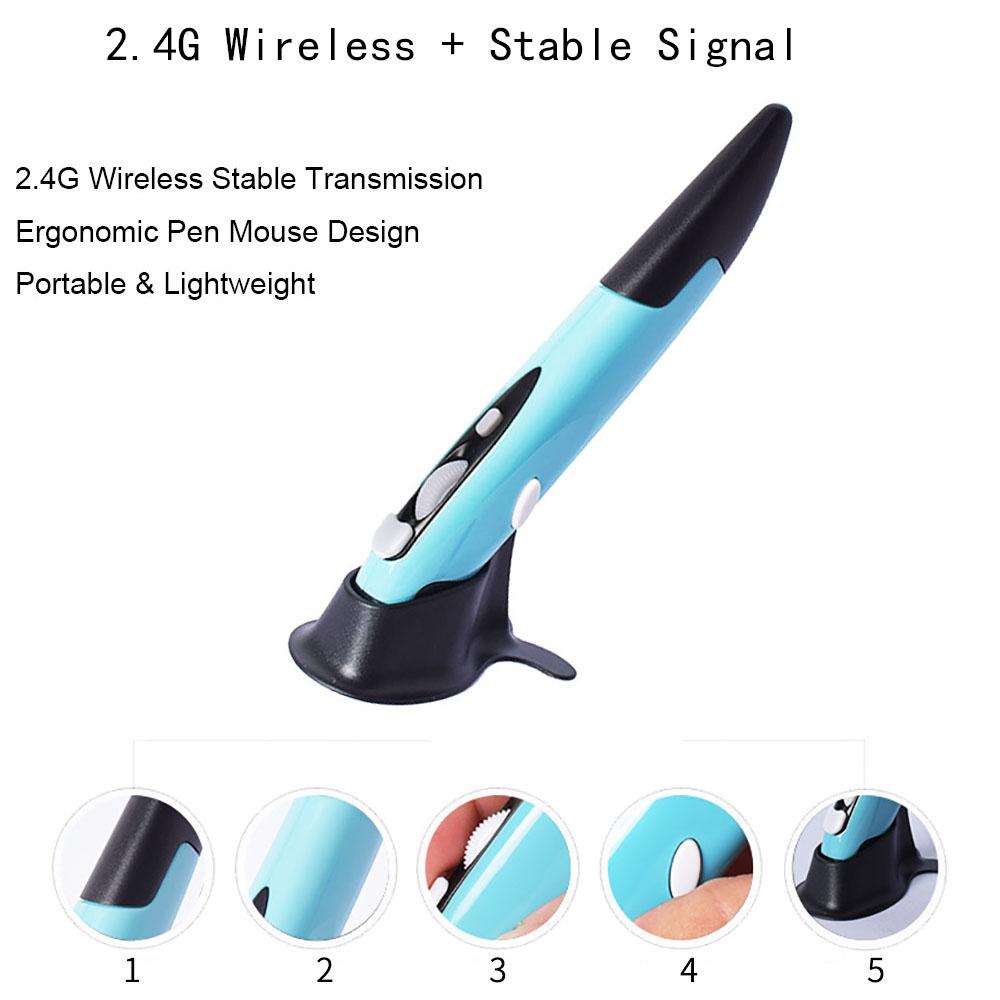 2.4G Wireless Mouse Pen Ergonomic Portable Pen Mouse USB Receiver Silent Optical Mouse for Laptop PC Office Home