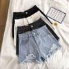 High-Waisted Ripped Denim Shorts for Women - 2025 Summer Korean Style, Wide-Leg, Frayed Hem, Versatile and Trendy