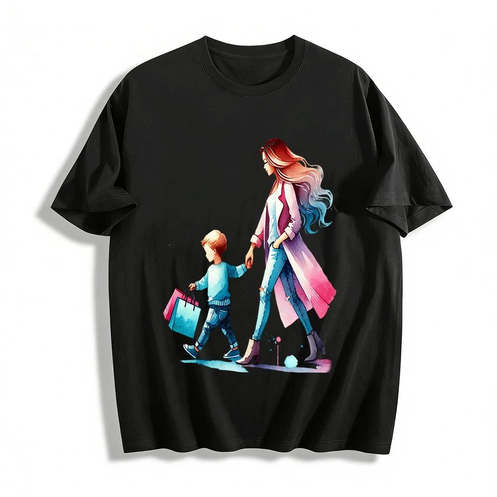 Mommy And Kids Shopping Time Graphic Casual Top Pure cotton T-shirt XXS