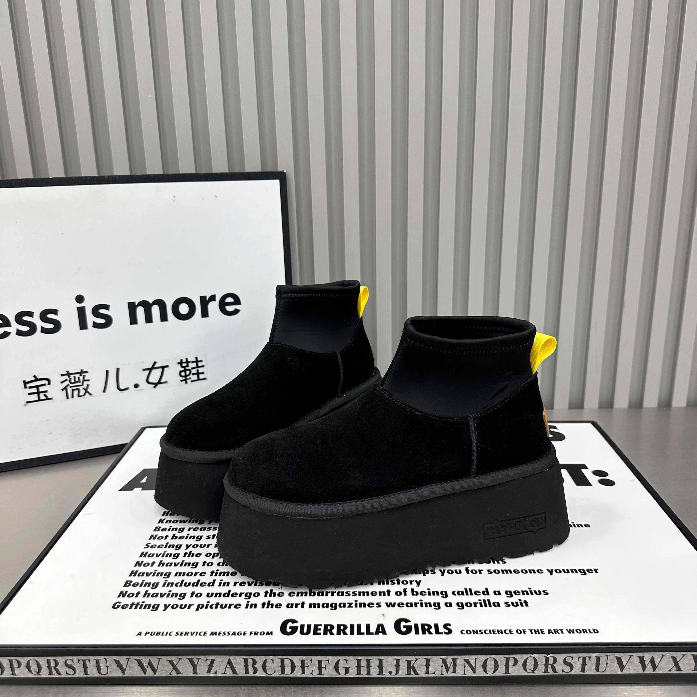 

Зимние меховые балетки из хлопка, женские ботильоны на платформе, брендовые зимние ботинки 2025 года, модные плюшевые замшевые туфли для женщин, повседневные теплые ботинки Mujer 35